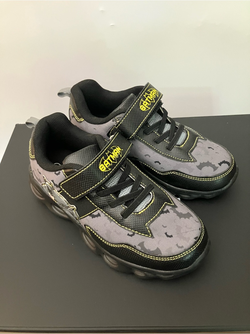 Batman Black & Gray Kids' Light-Up Sneakers with Yellow Accents